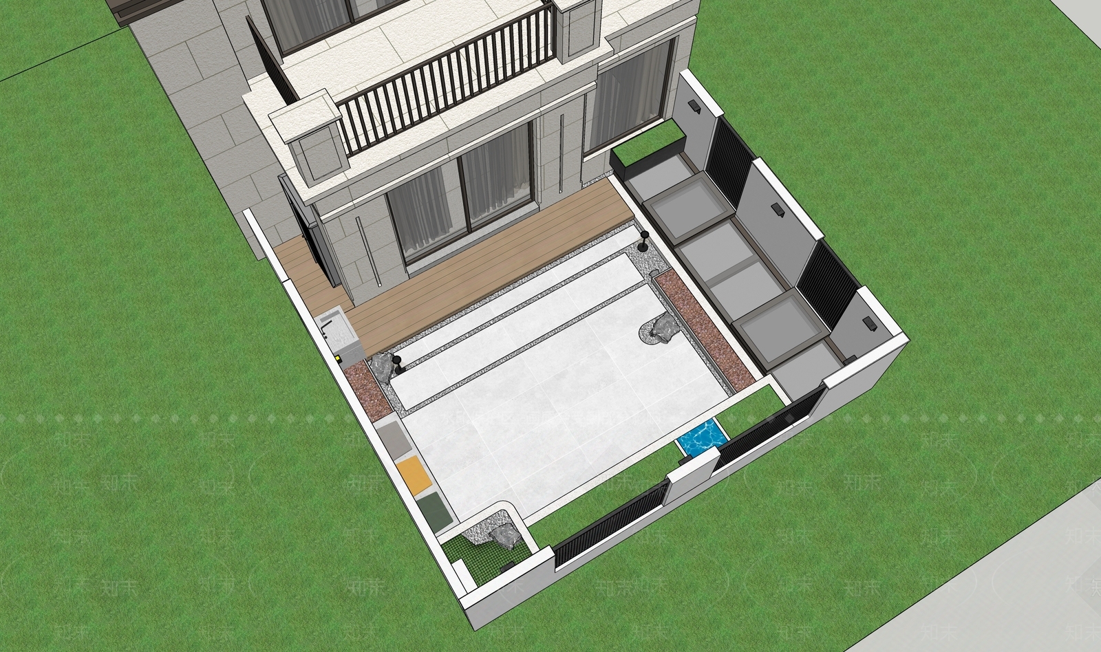 现代极简别墅庭院SU模型下载【ID:1201563314】