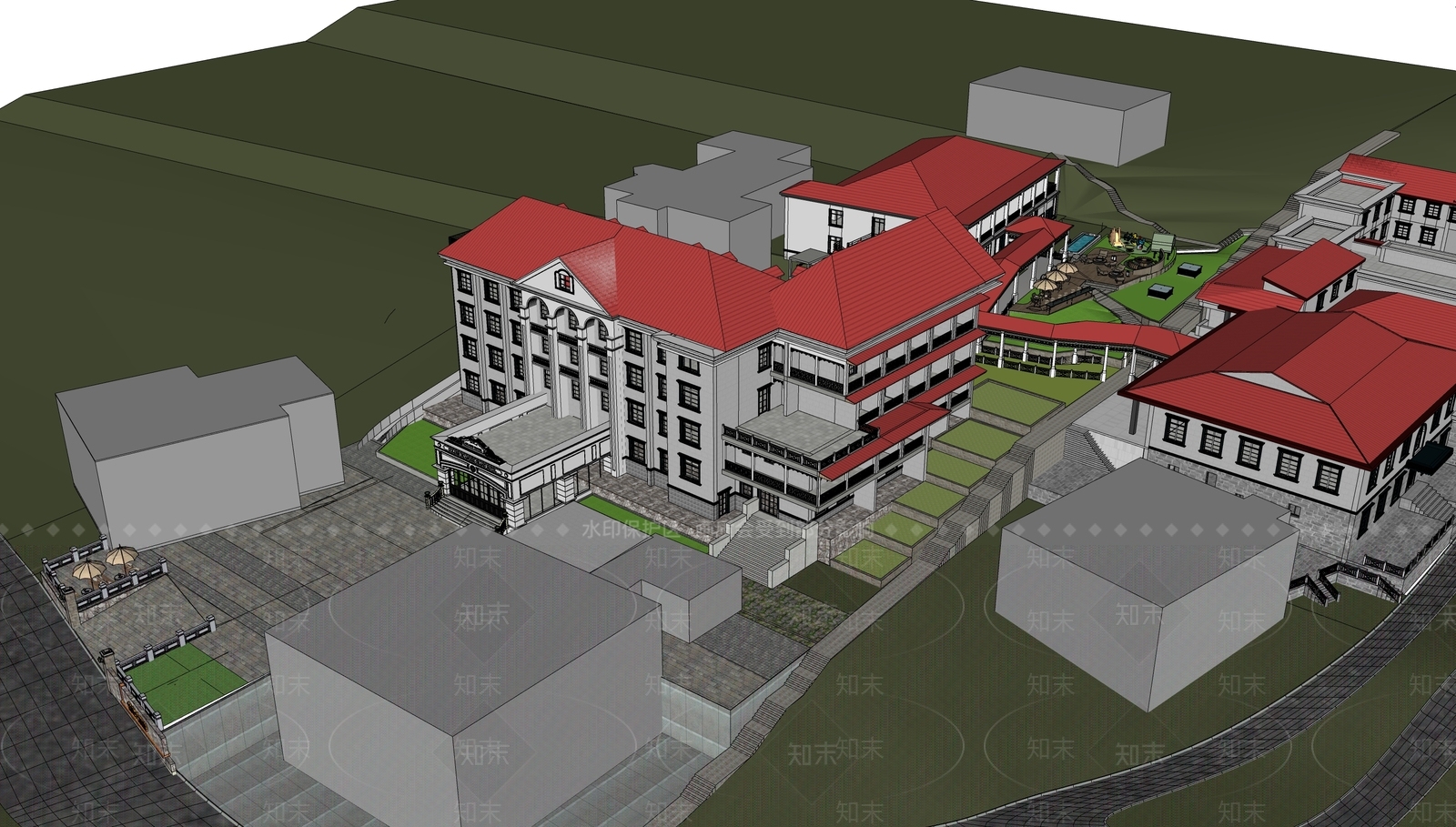 欧式复古风格建筑SU模型下载【ID:1201563366】