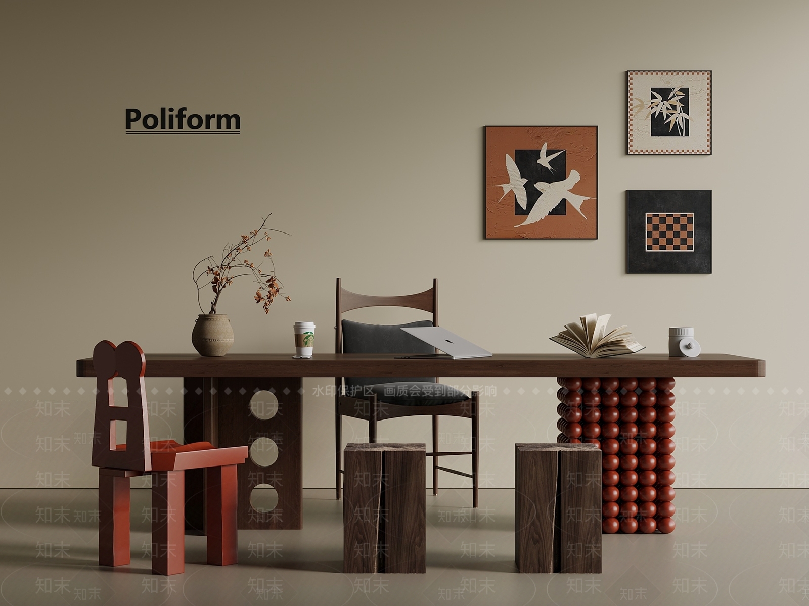 意式中古办公桌椅SU模型下载【ID:1201563686】