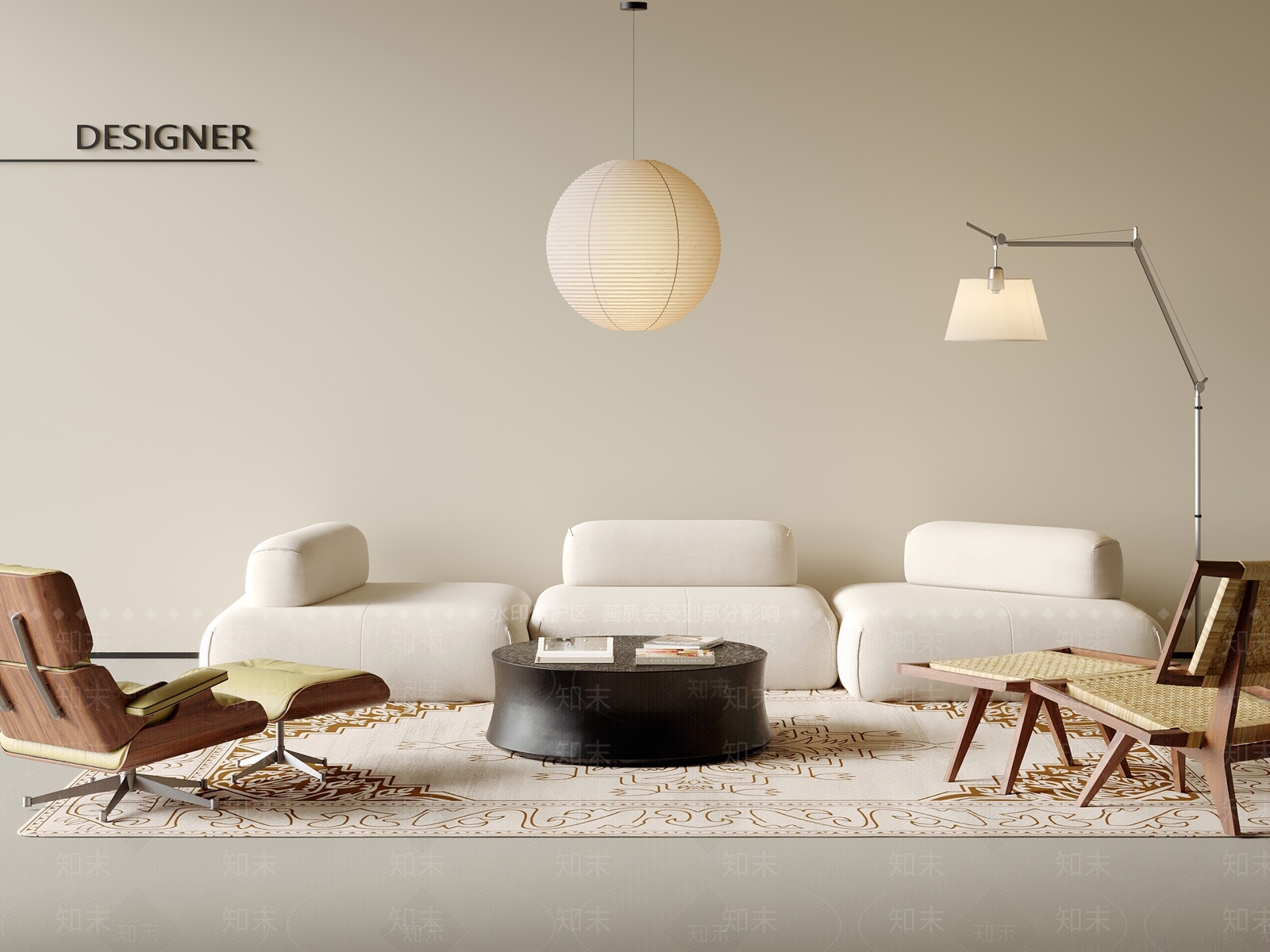 现代中古沙发组合3D模型下载【ID:1201565301】