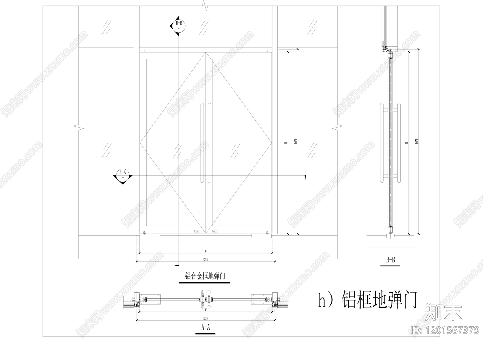 玻璃门节点cad施工图下载【ID:1201567379】