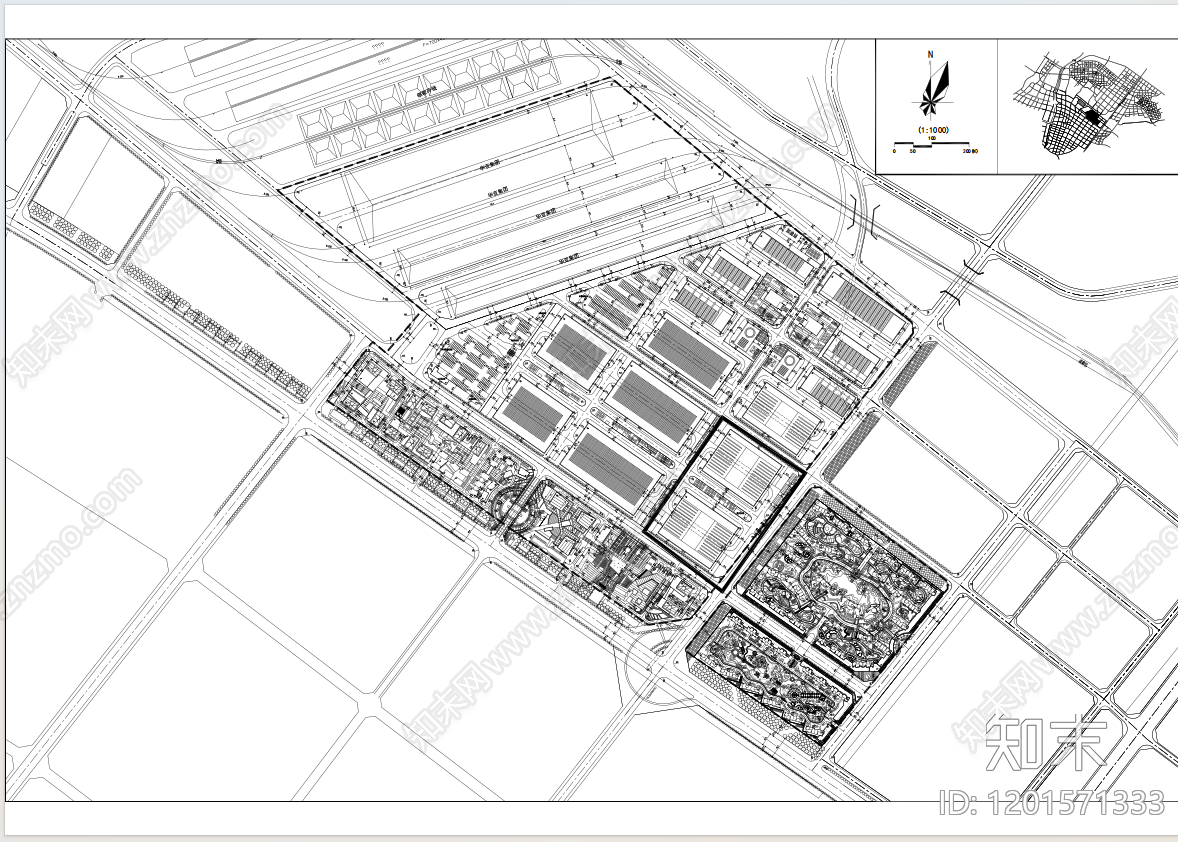现代产业园建筑cad施工图下载【ID:1201571333】