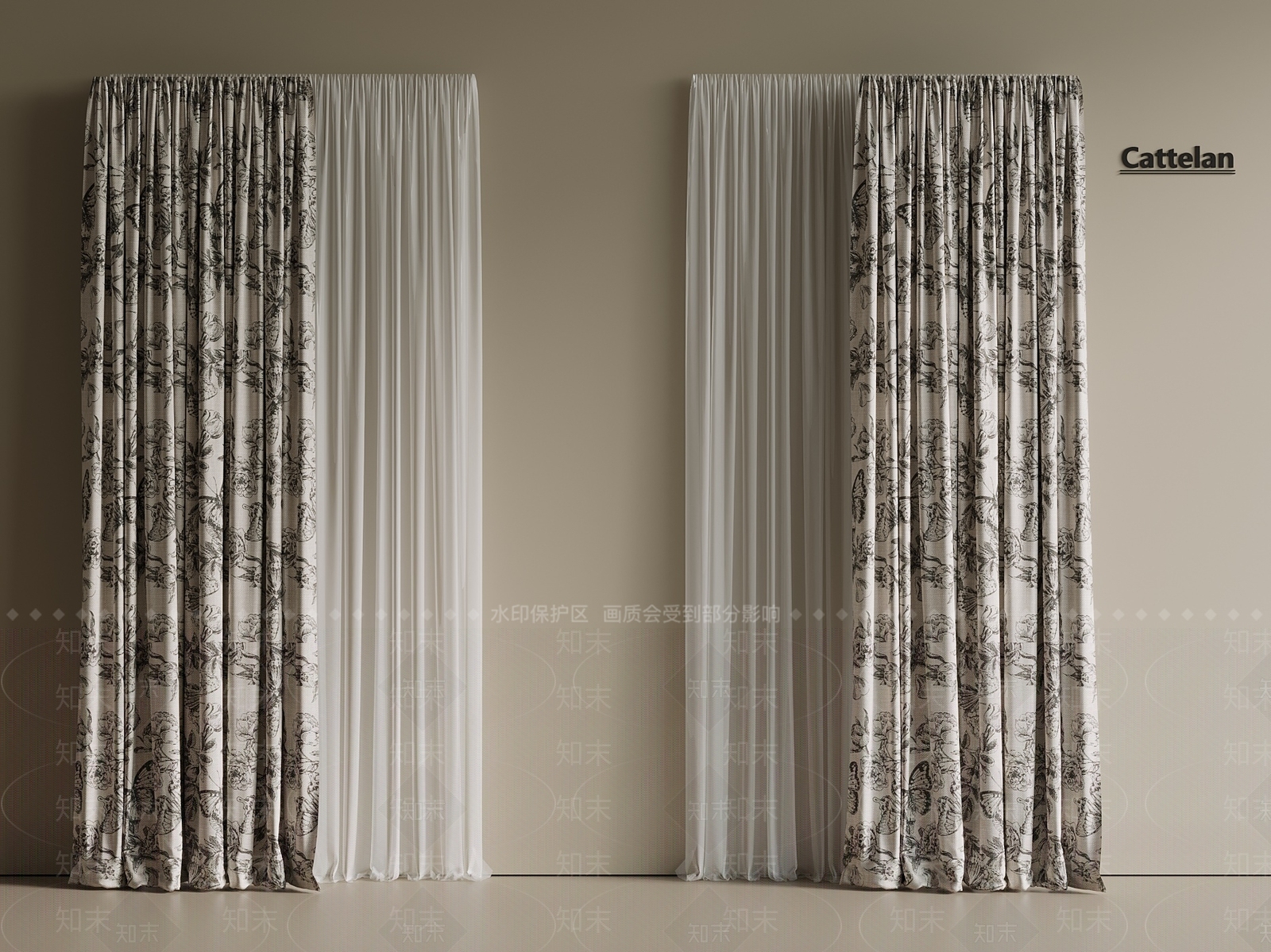 法式复古通用窗帘3D模型下载【ID:1201572514】