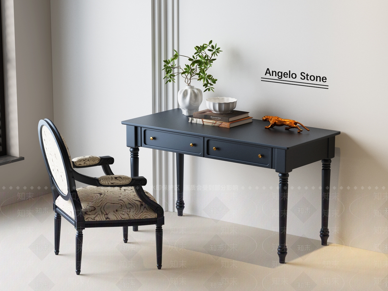 法式美式书桌椅3D模型下载【ID:1201573368】