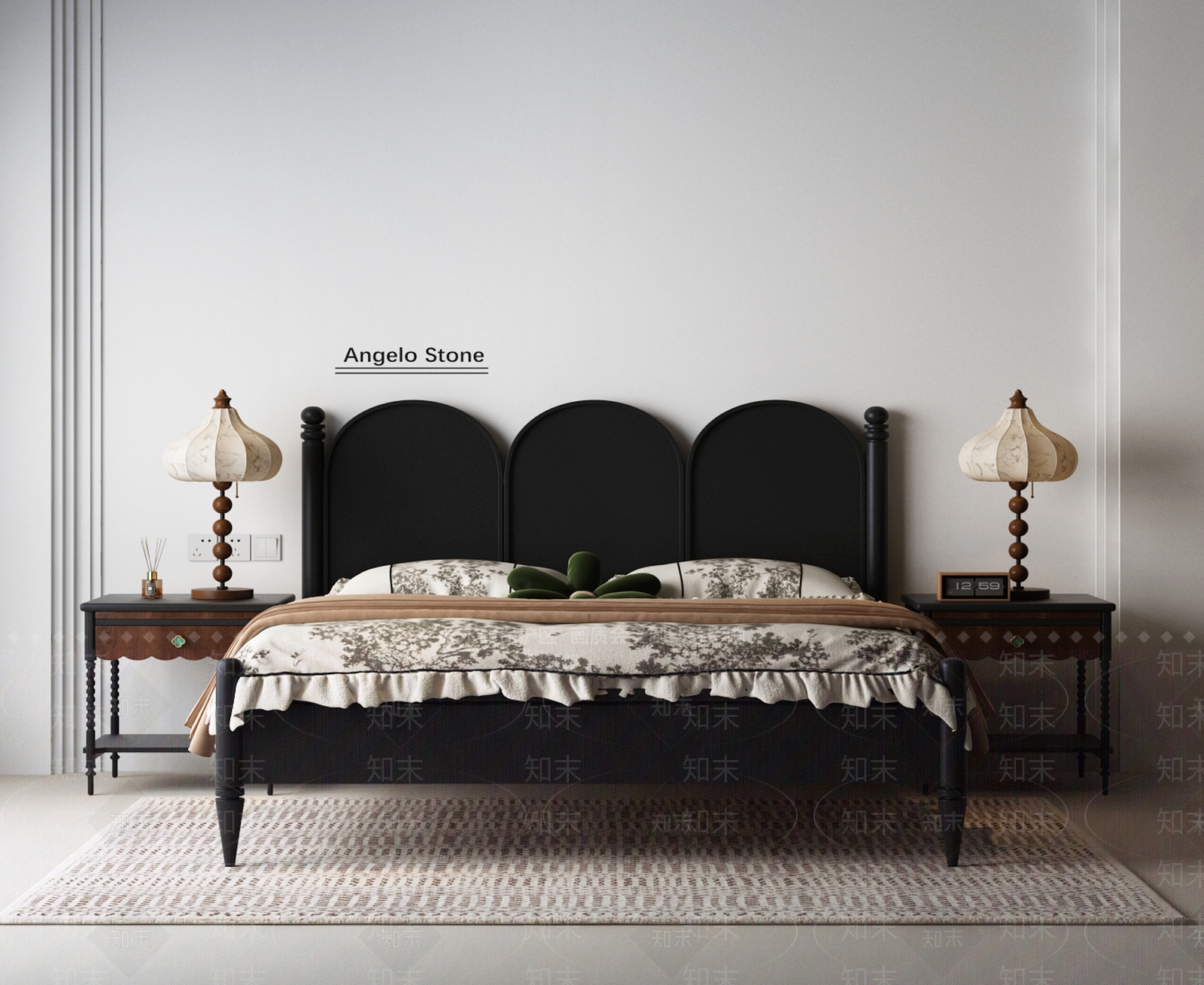 法式美式双人床3D模型下载【ID:1201573647】