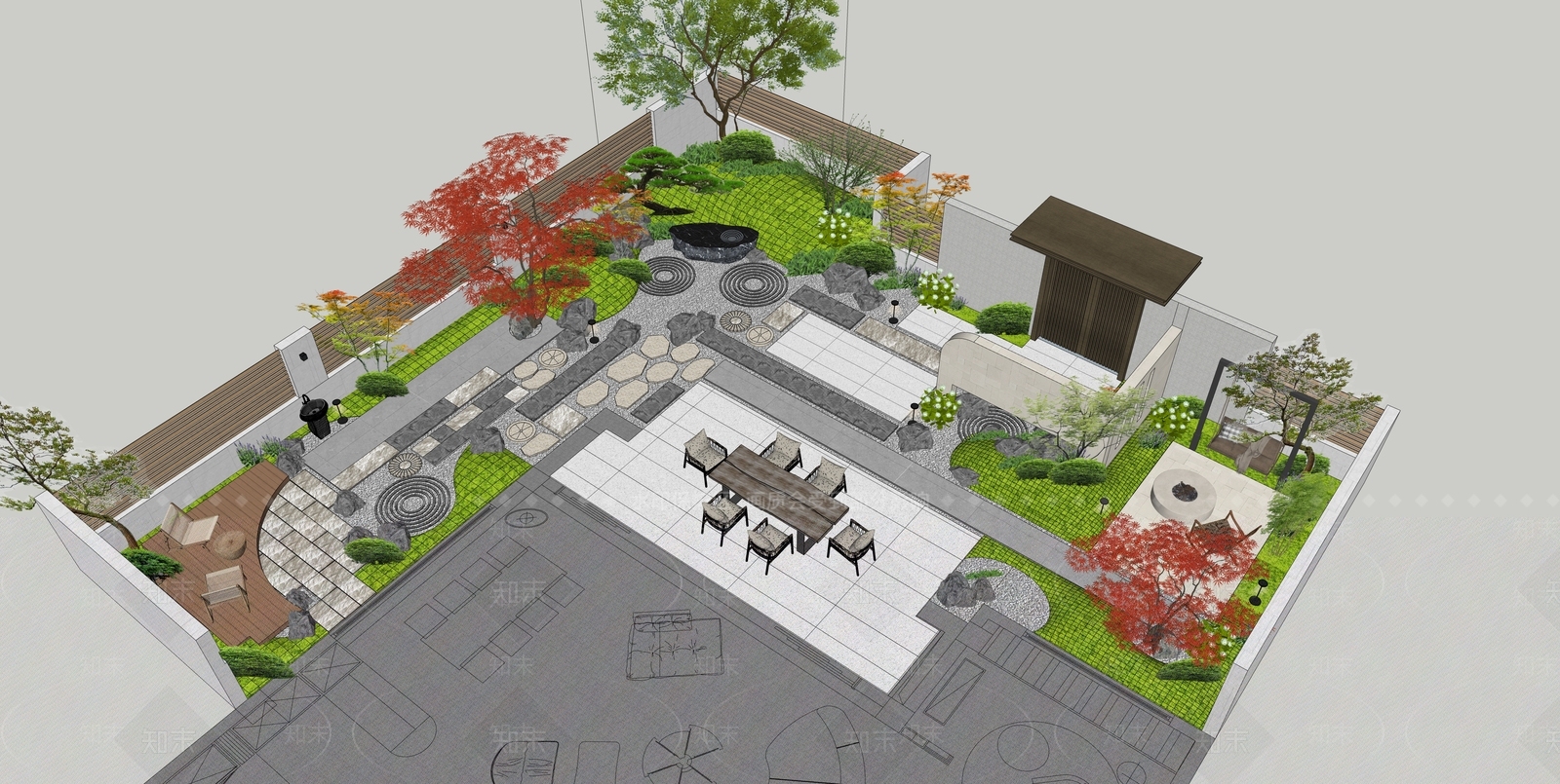 禅意日式别墅庭院SU模型下载【ID:1201575730】