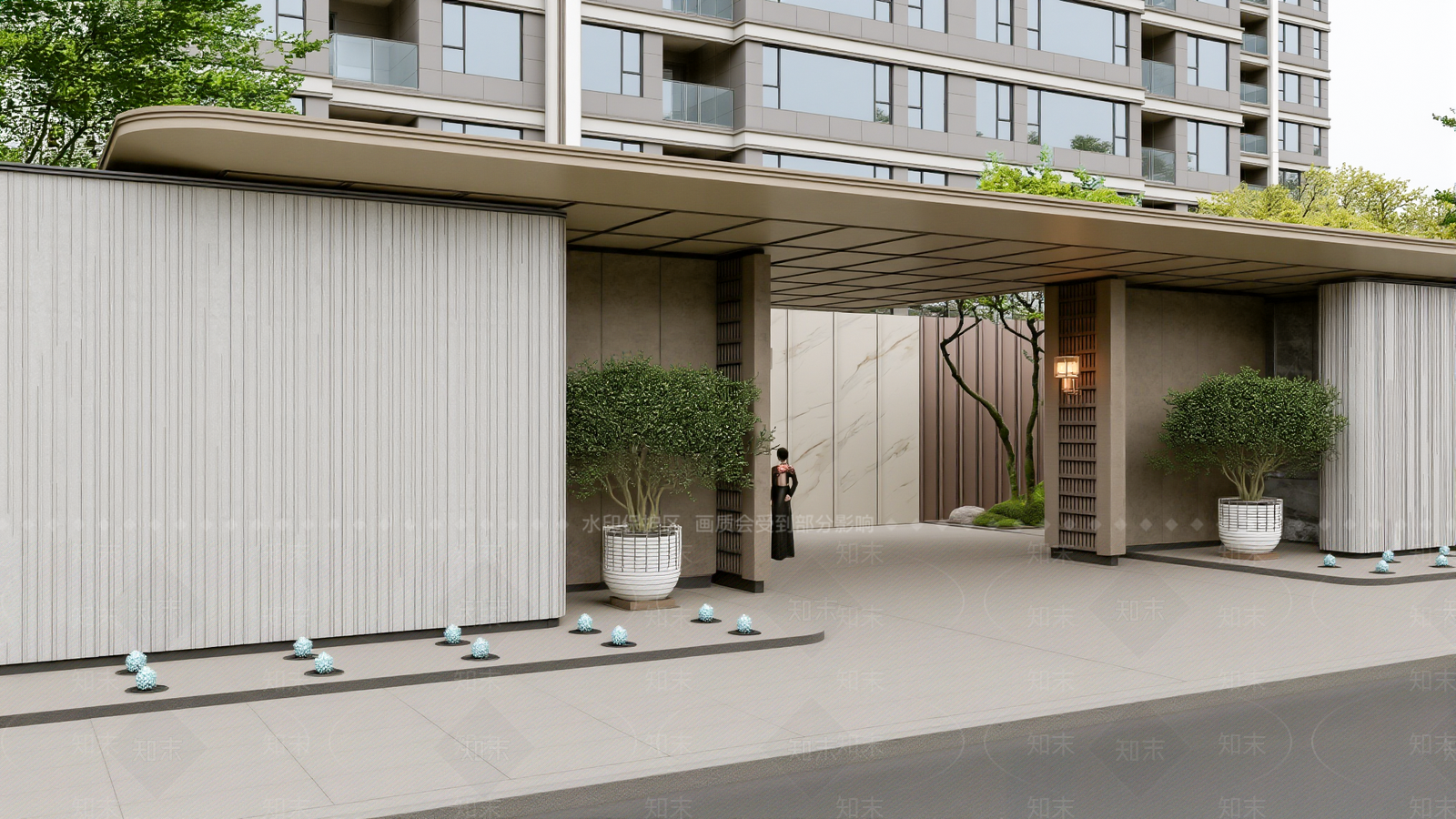 现代新中式入口大门SU模型下载【ID:1201576316】