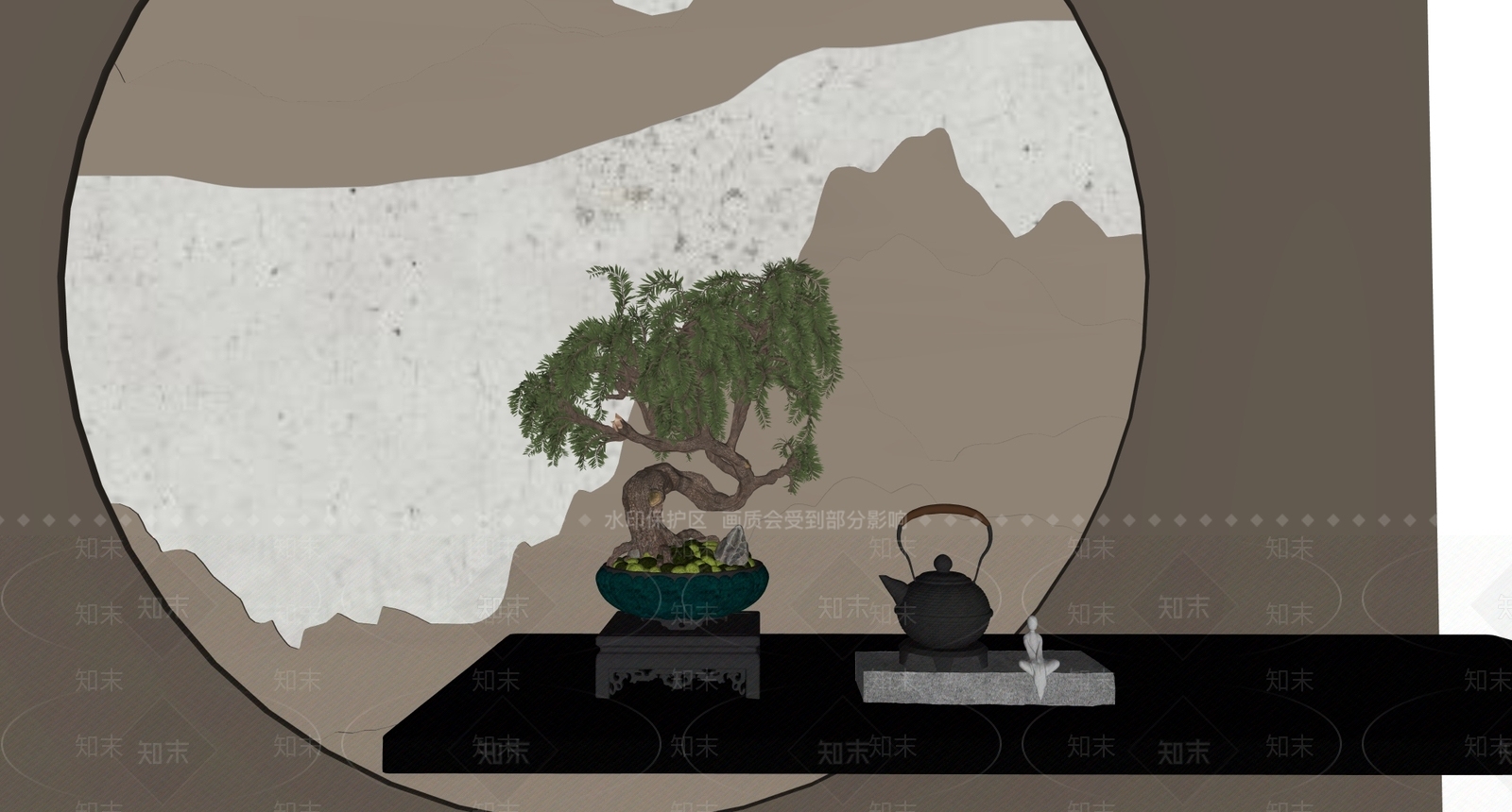 新中式禅意摆件组合SU模型下载【ID:1201580487】