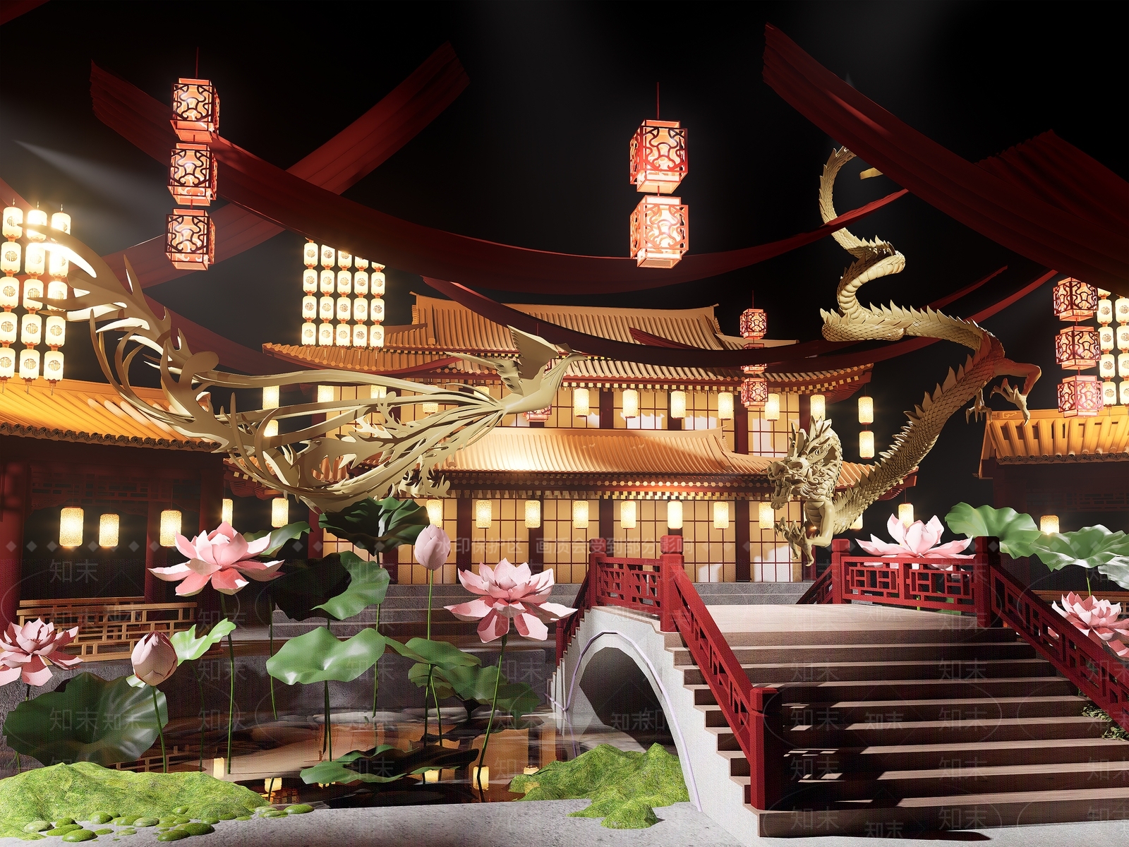 新中式中式室内舞台SU模型下载【ID:1201580611】