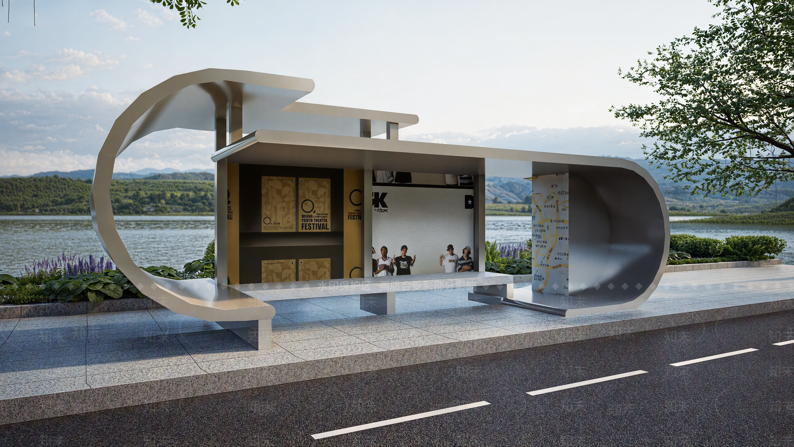 现代公交站台SU模型下载【ID:1201580557】