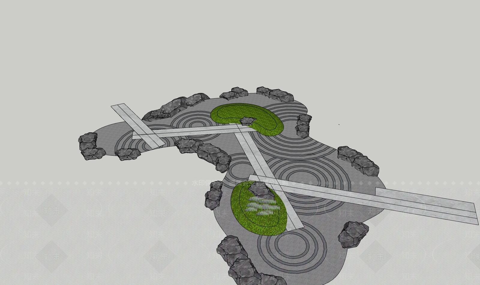 中式日式休憩花园SU模型下载【ID:1201581713】