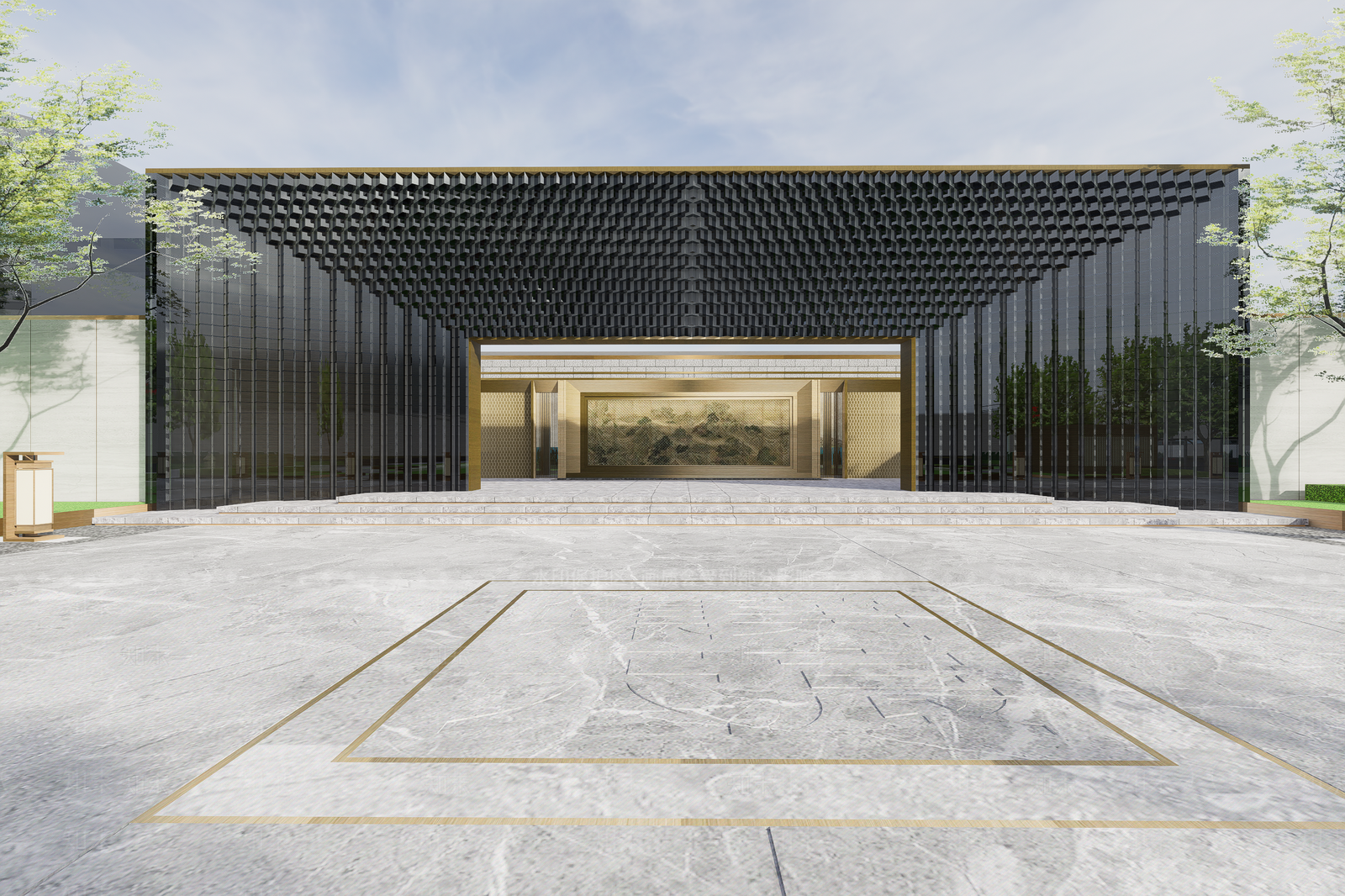 现代售楼处建筑SU模型下载【ID:1201584026】