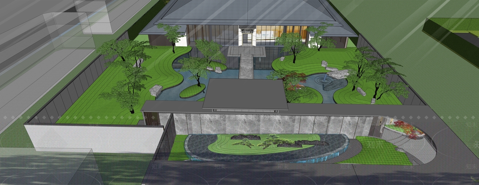 现代售楼处建筑SU模型下载【ID:1201584026】