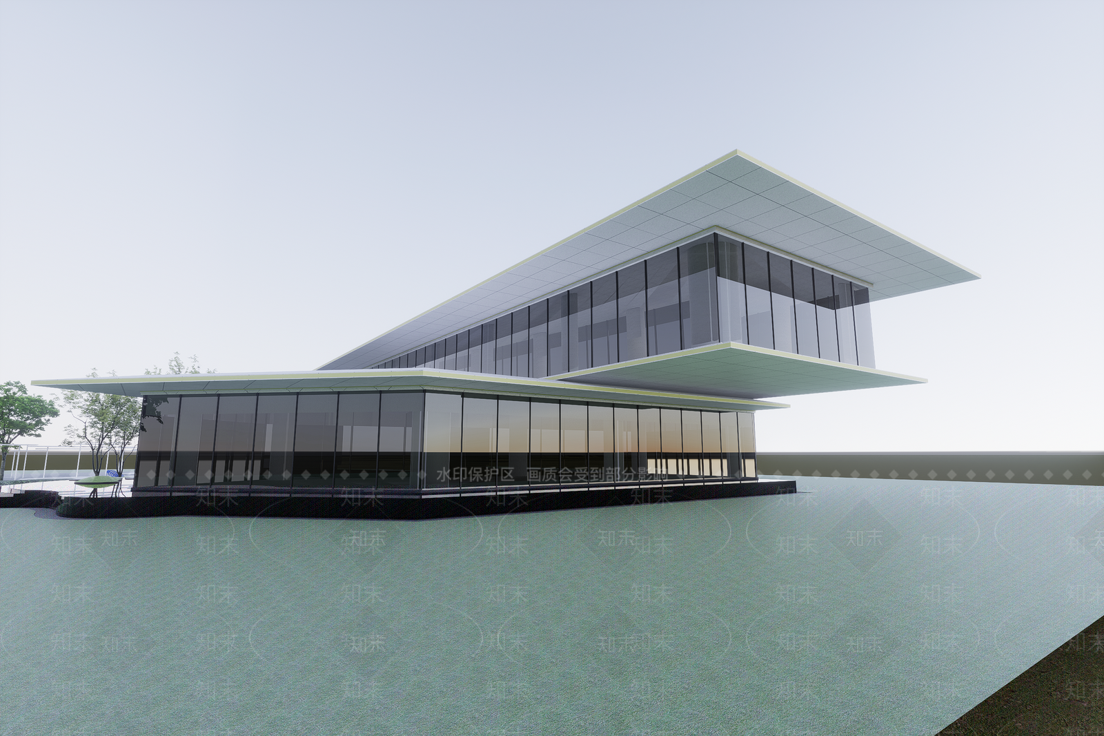 现代售楼处建筑SU模型下载【ID:1201584152】