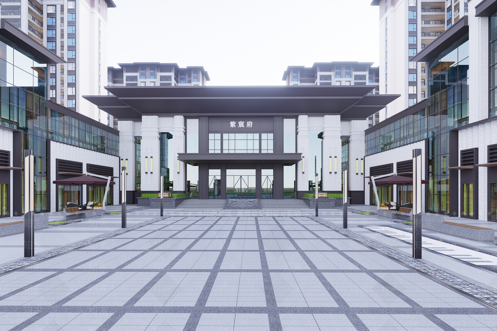 新中式小区建筑SU模型下载【ID:1201584165】