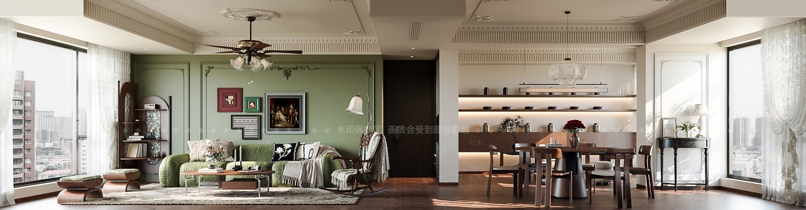 法式大平层客餐厅3D模型下载【ID:1201589363】