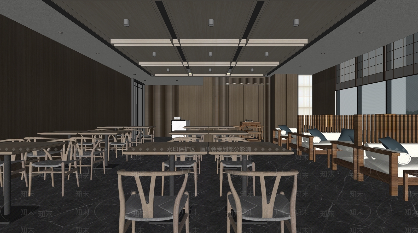 现代新中式茶餐厅SU模型下载【ID:1201592367】