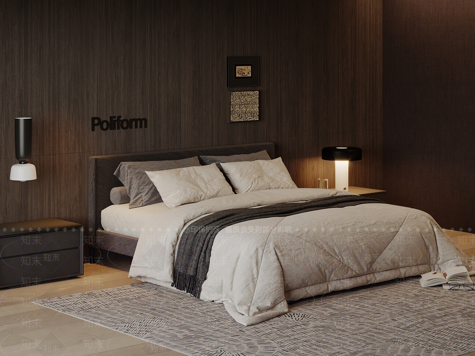 现代双人床3D模型下载【ID:1201593427】