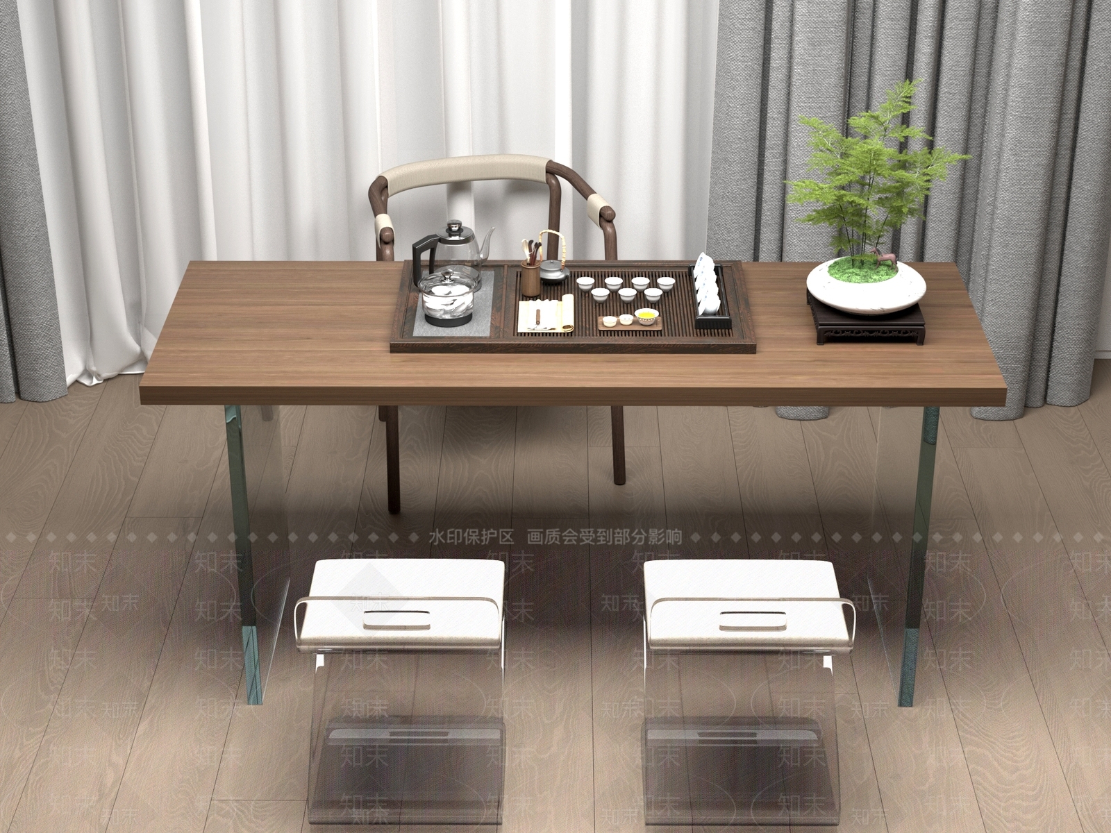 新中式中式茶桌椅3D模型下载【ID:1201597638】