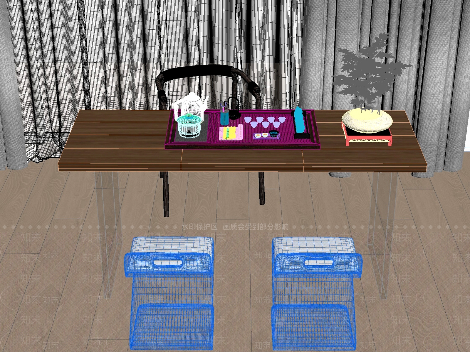 新中式中式茶桌椅3D模型下载【ID:1201597638】