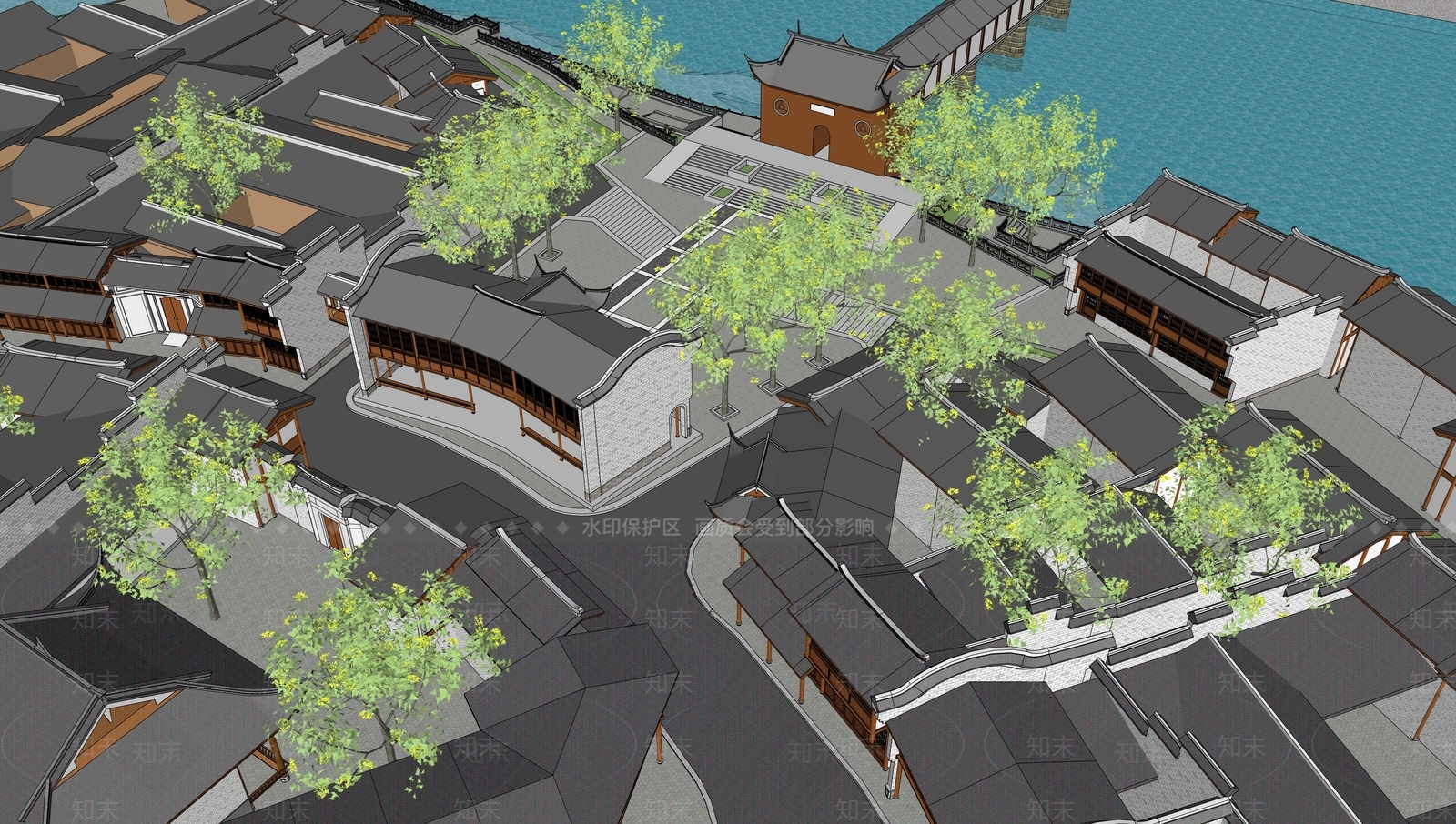 中式商业街SU模型下载【ID:1201598662】