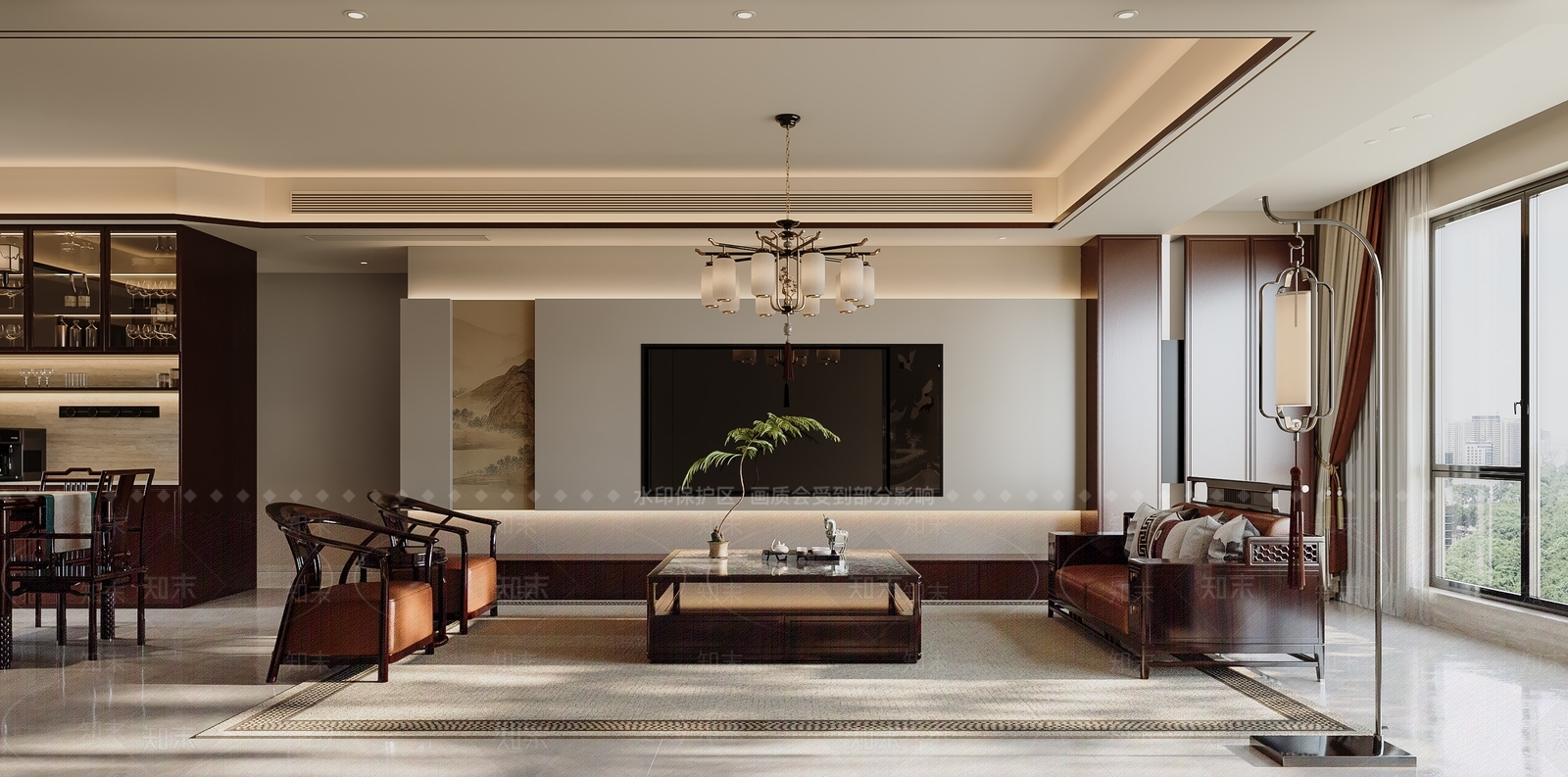 新中式电视背景墙3D模型下载【ID:1201600482】