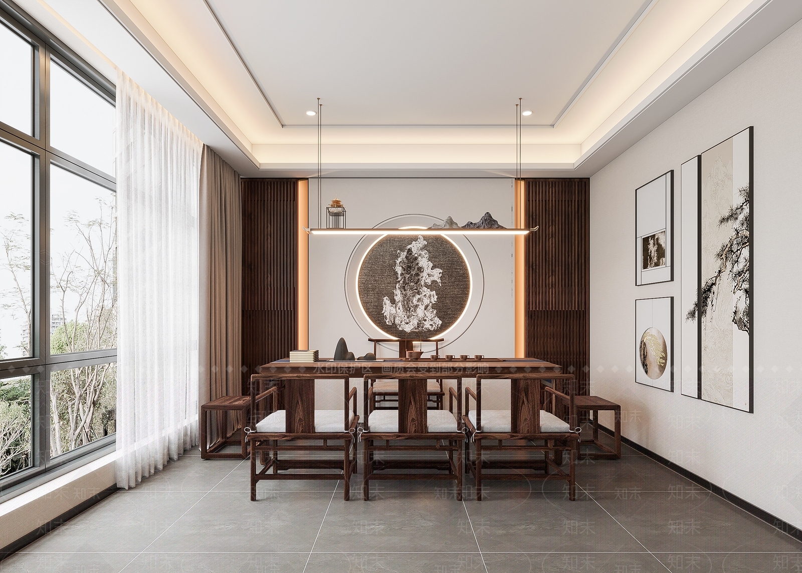 新中式现代茶室3D模型下载【ID:1201611882】
