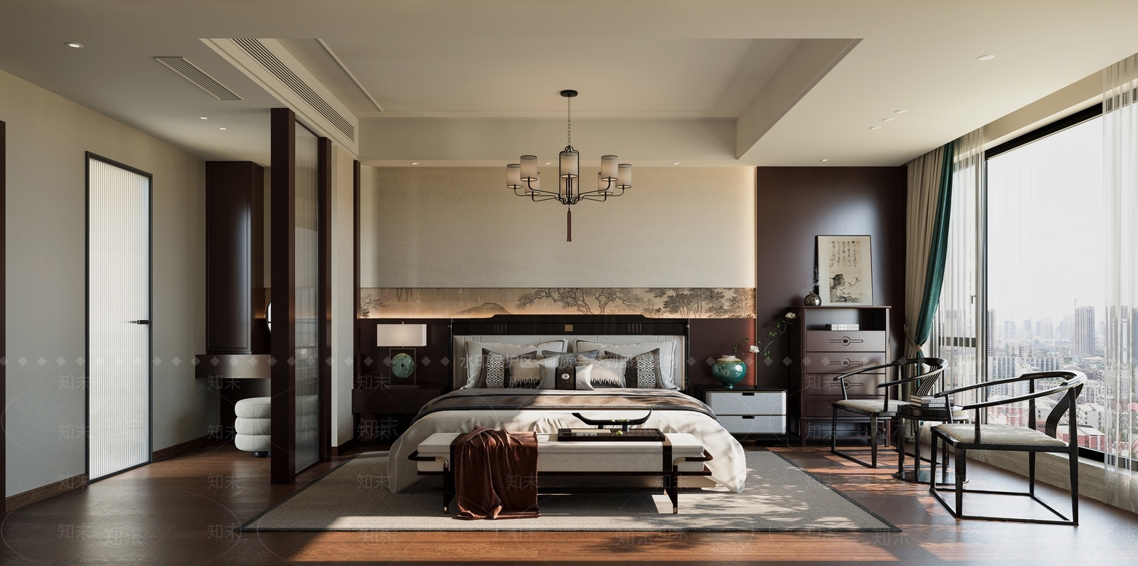 新中式家居卧室3D模型下载【ID:1201601089】