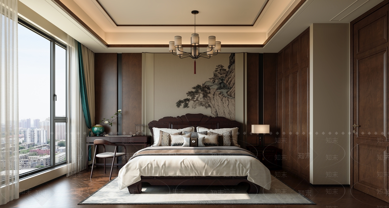 新中式家居卧室3D模型下载【ID:1201603324】