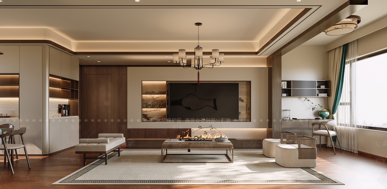 新中式电视背景墙3D模型下载【ID:1201603126】