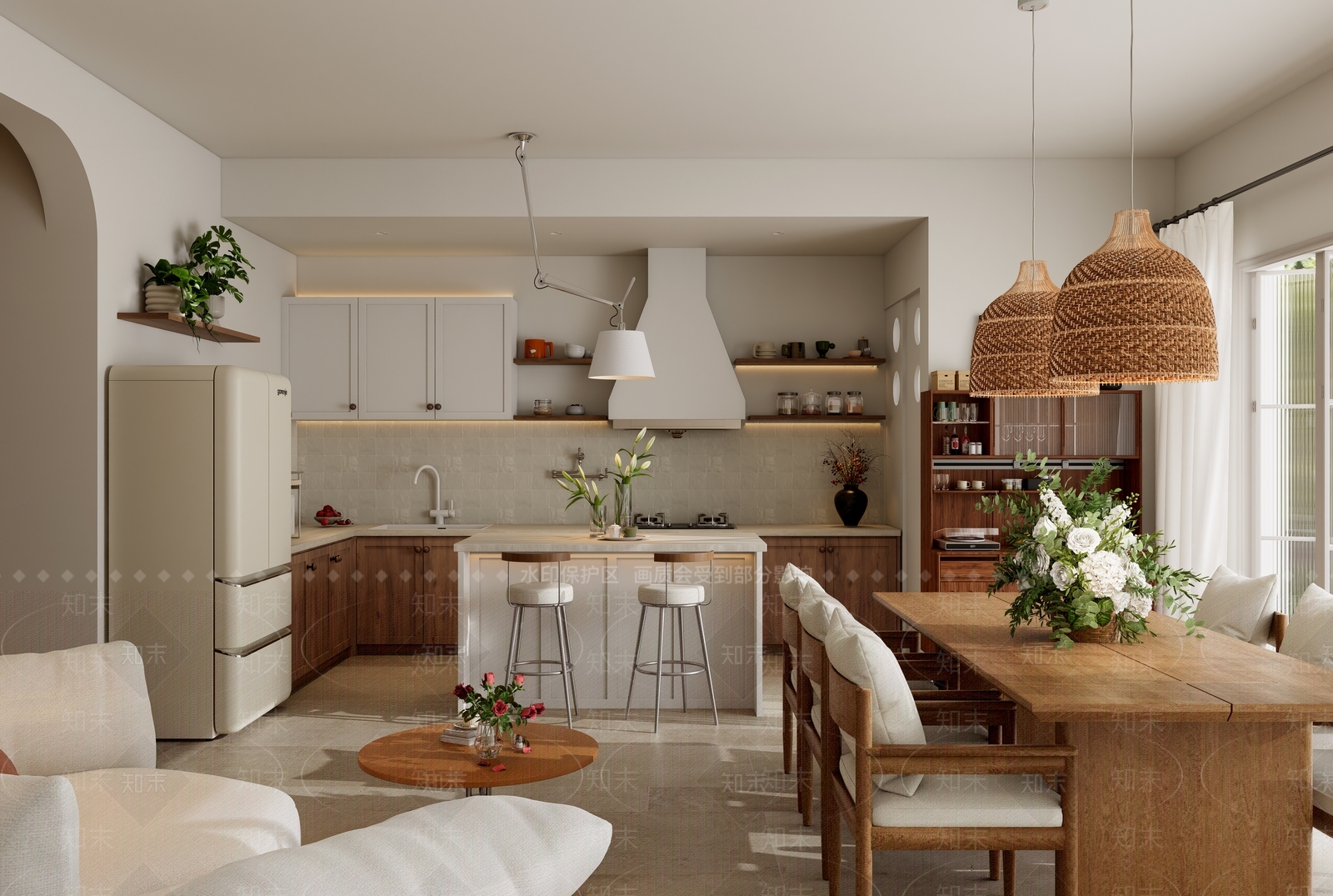 现代原木开放式厨房SU模型下载【ID:1201620800】