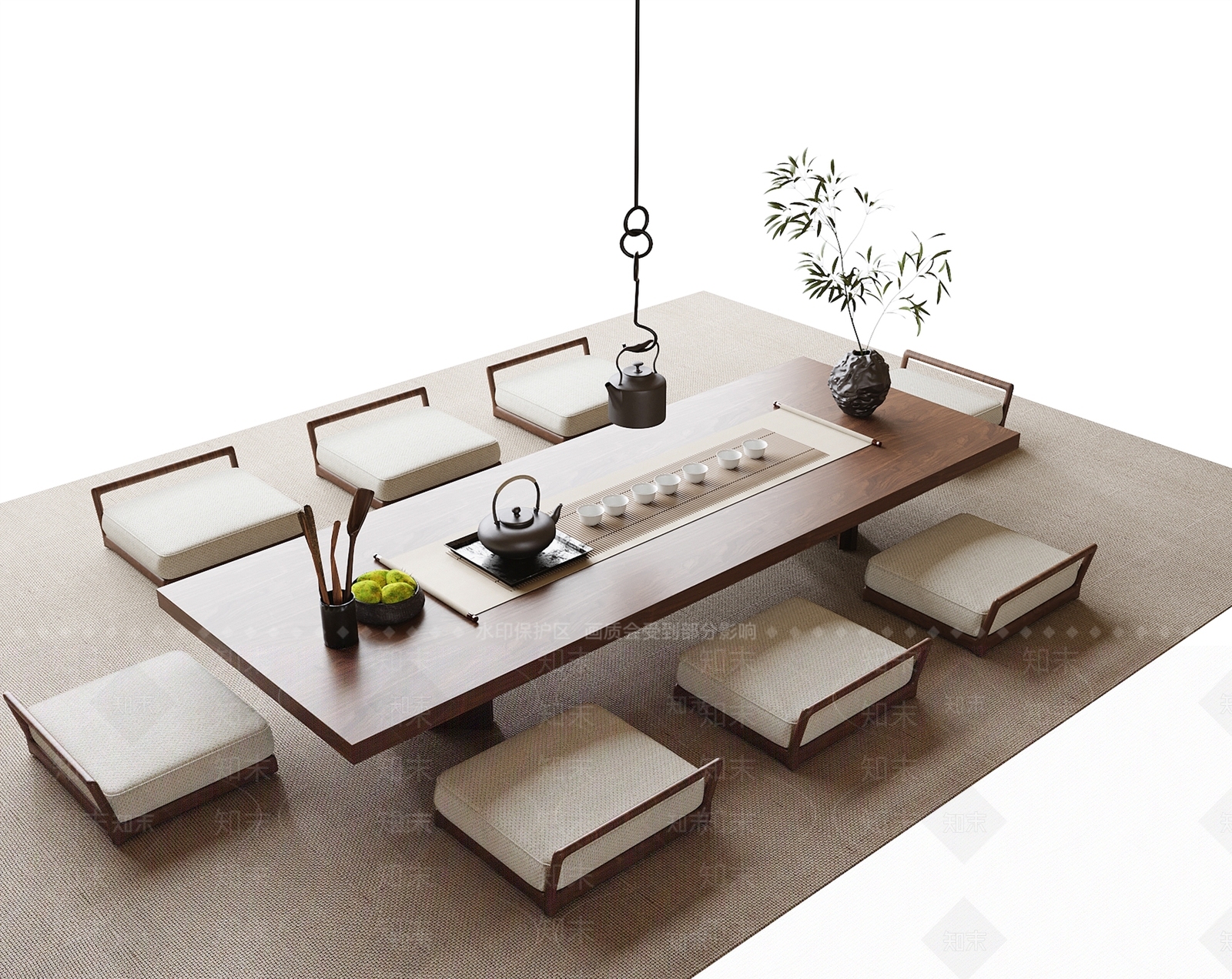 现代茶桌椅SU模型下载【ID:1201604066】