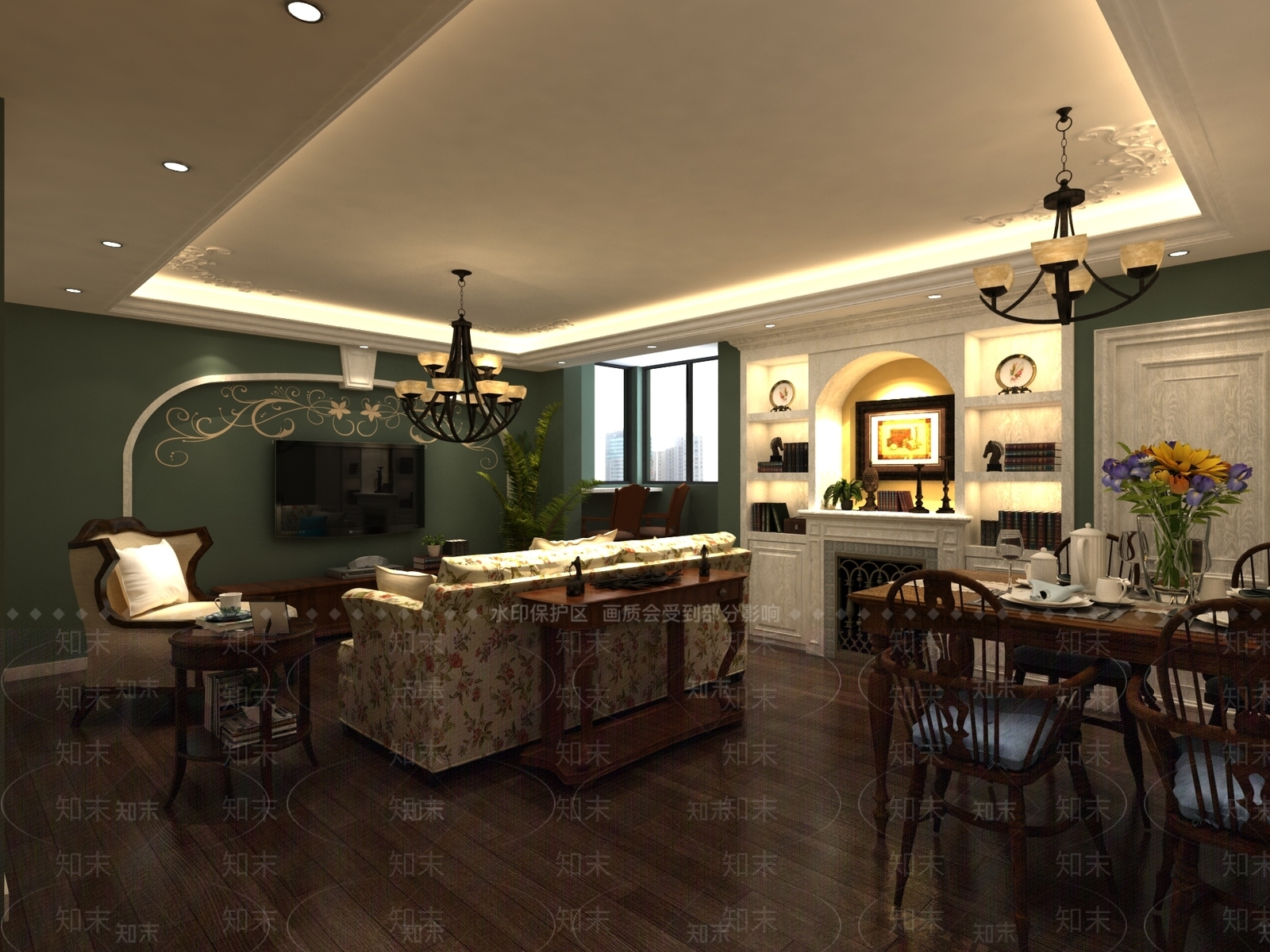 美式客餐厅3D模型下载【ID:1201606525】