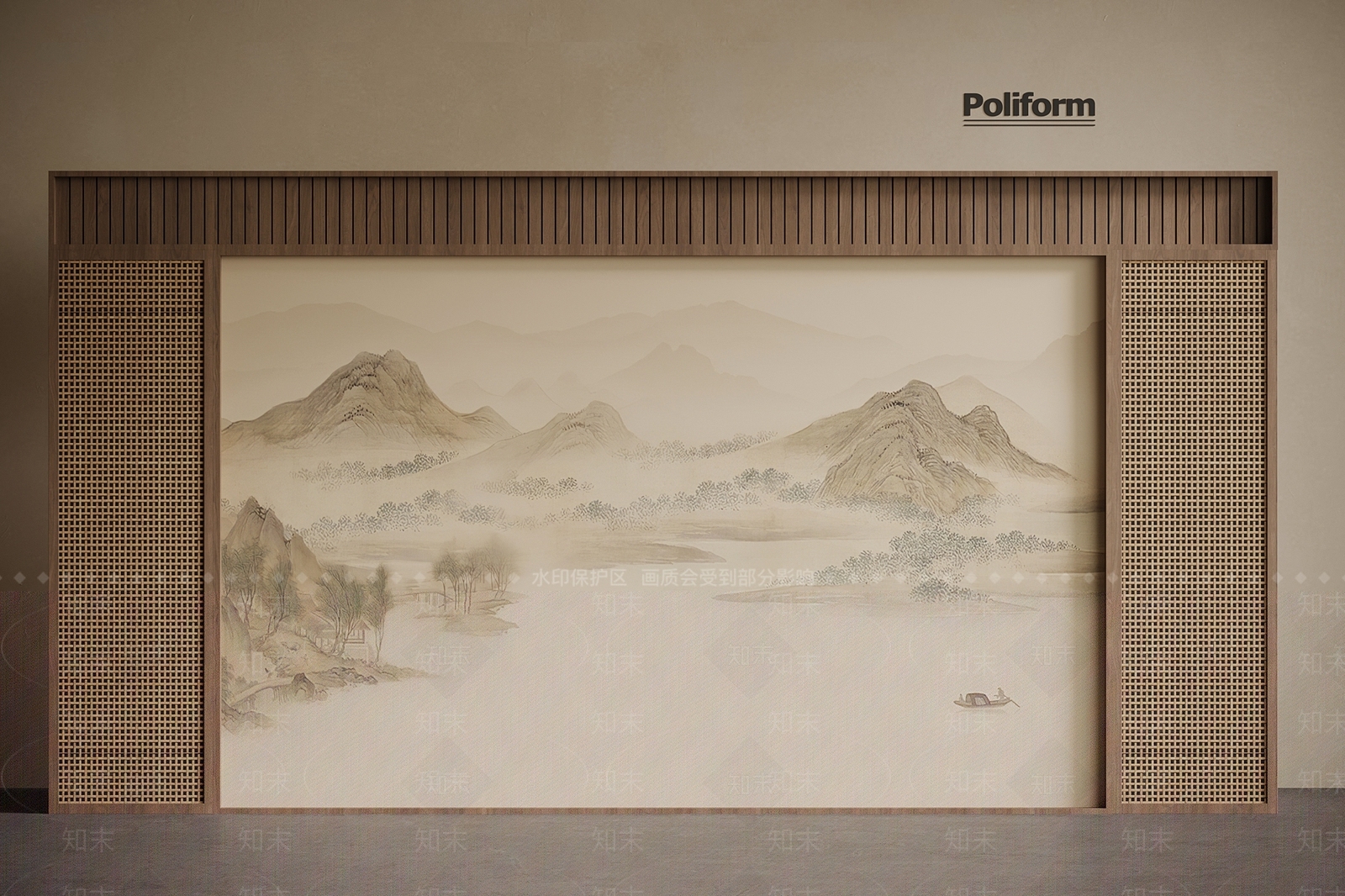 新中式玄关背景墙3D模型下载【ID:1201606998】