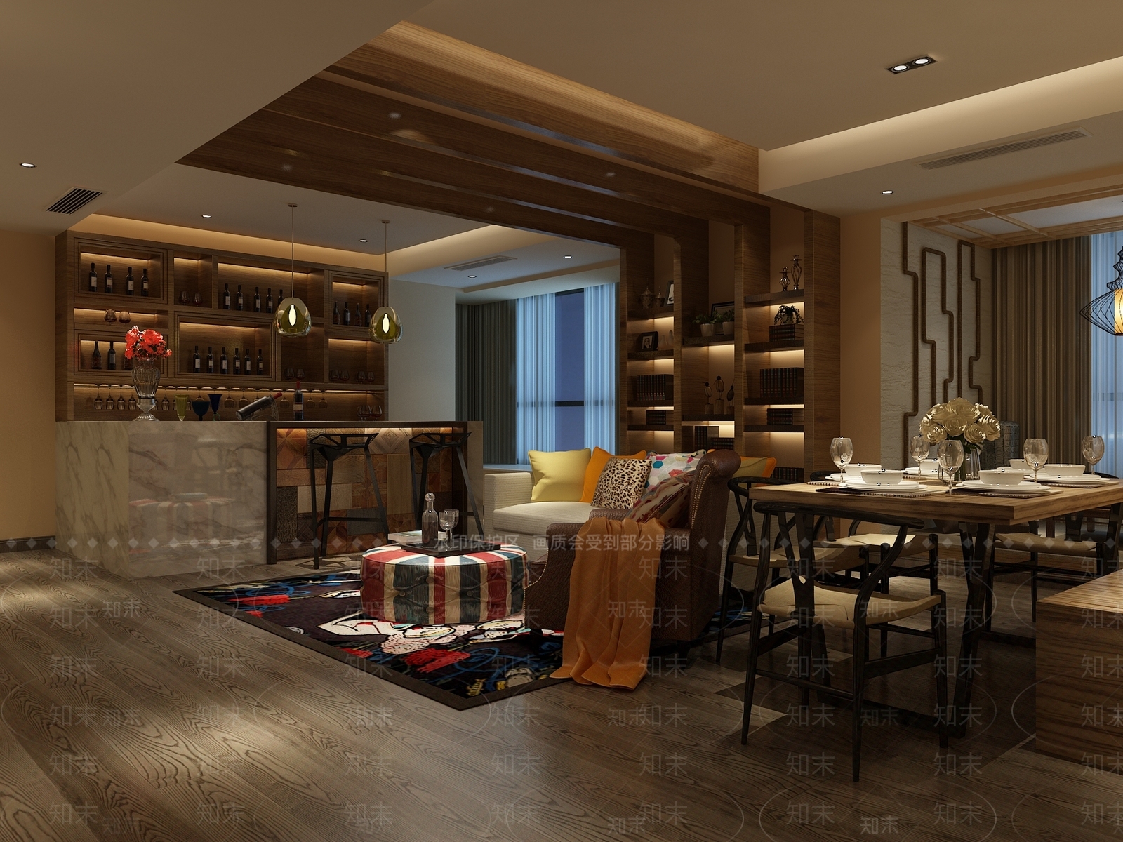 现代家居餐厅3D模型下载【ID:1201606907】