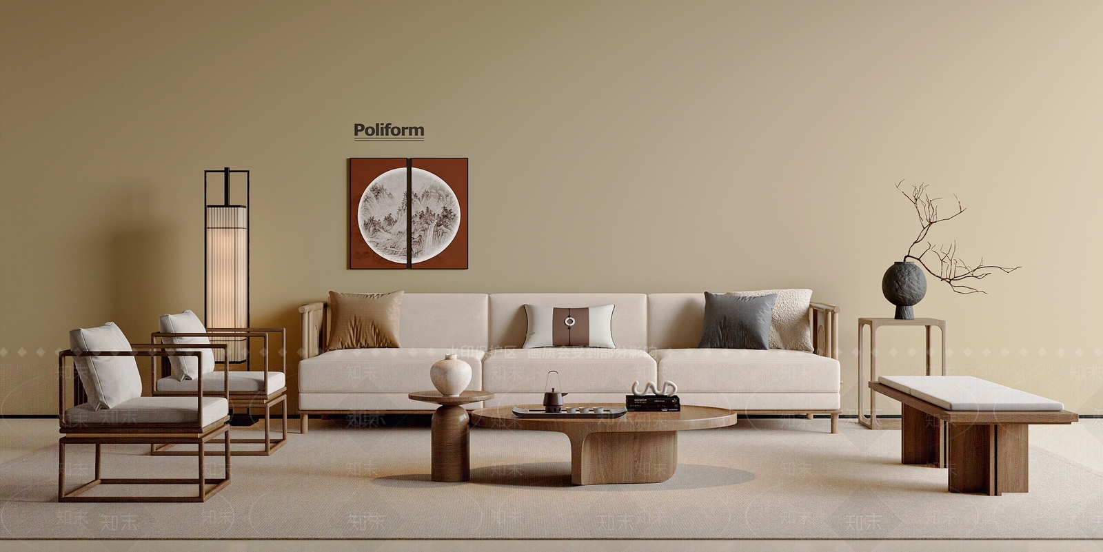 新中式中式沙发组合SU模型下载【ID:1201607717】