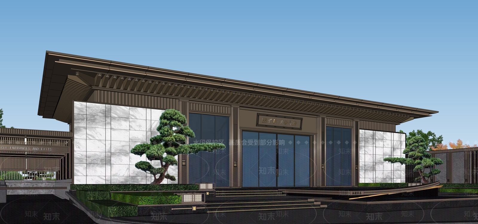 现代新中式售楼处建筑SU模型下载【ID:1201608476】