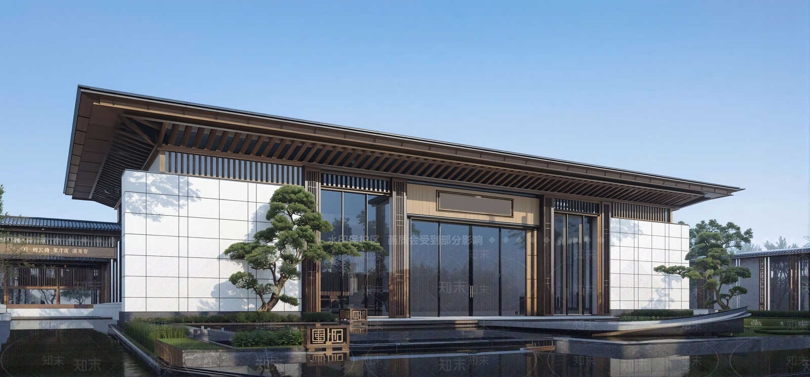 现代新中式售楼处建筑SU模型下载【ID:1201608476】