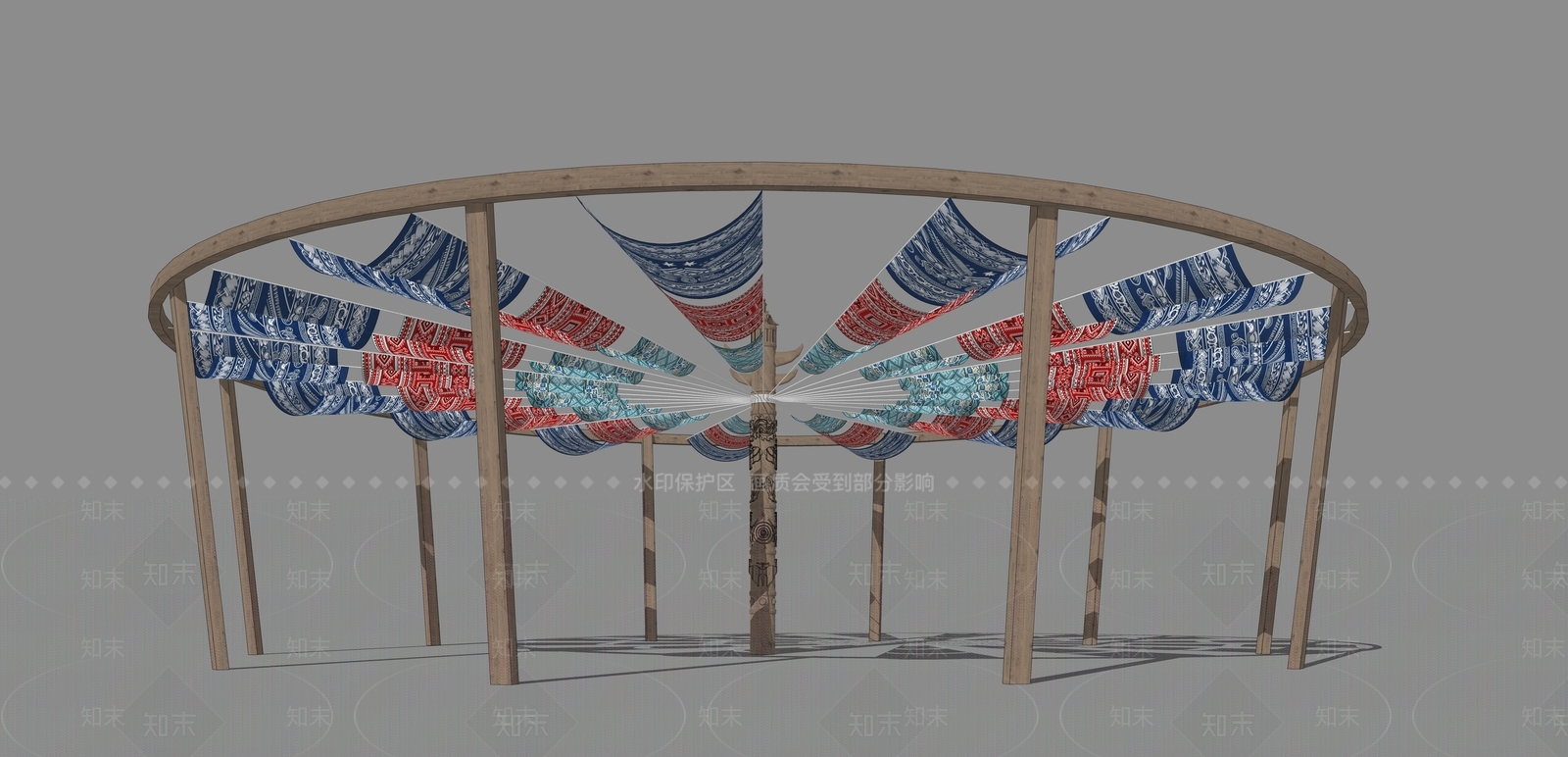 中式廊架SU模型下载【ID:1201608678】