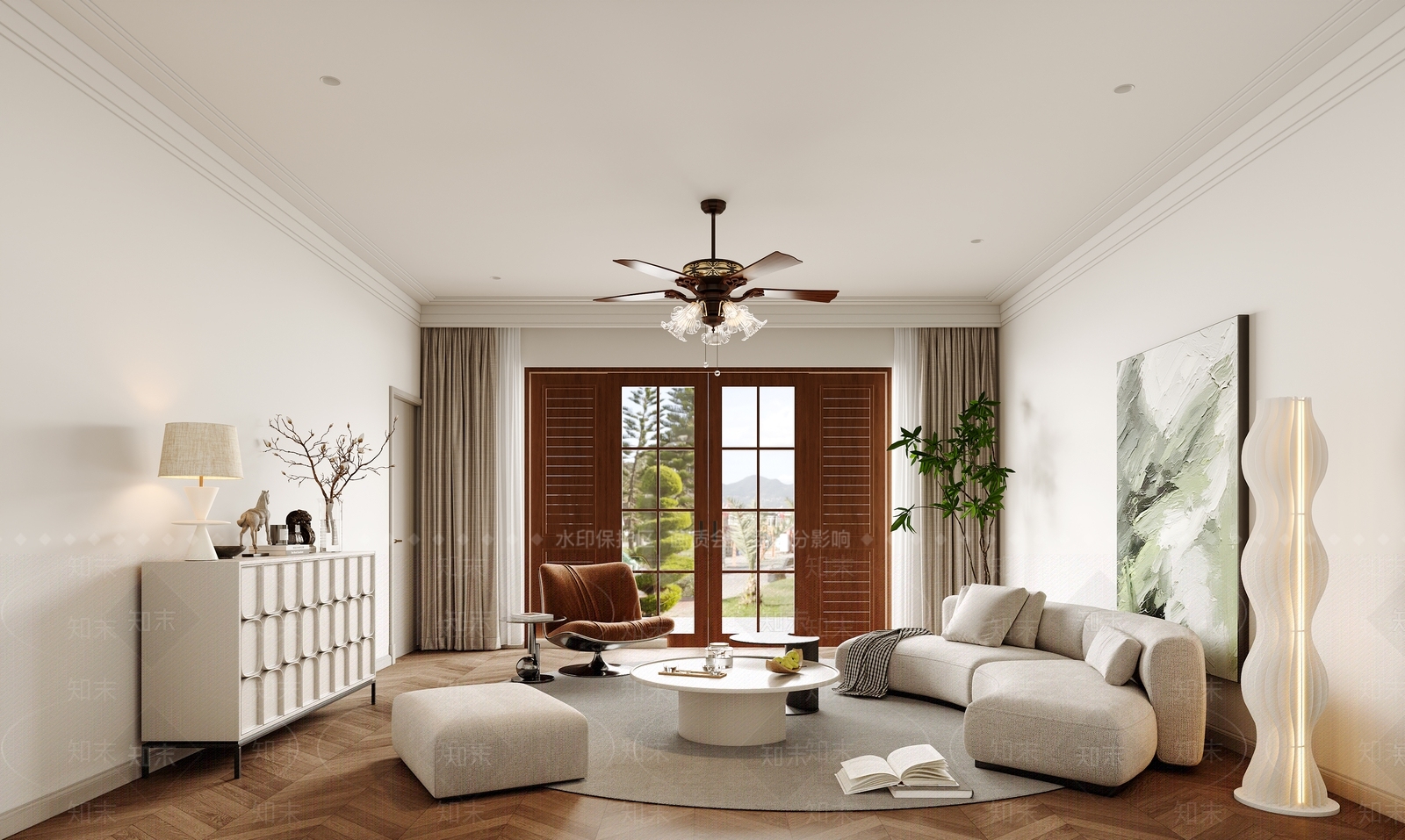 现代美式家居客厅3D模型下载【ID:1201609920】