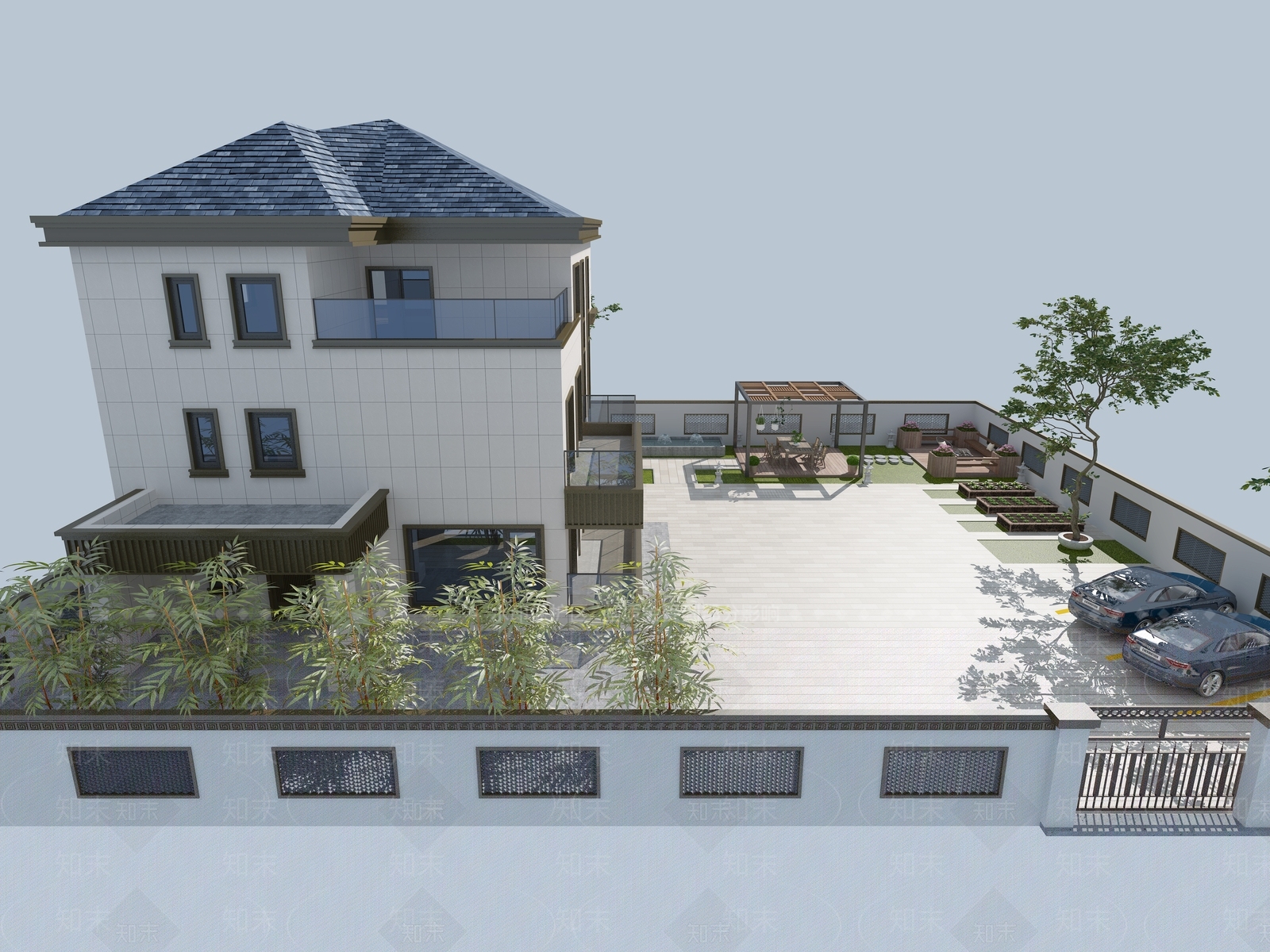 现代别墅外观3D模型下载【ID:1201610417】