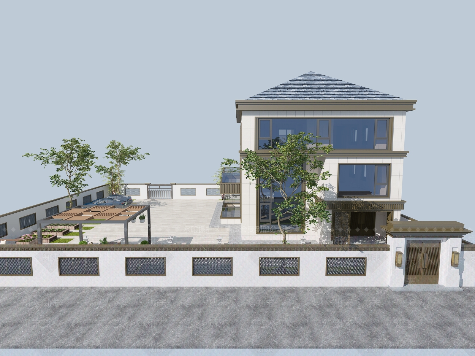 现代别墅外观3D模型下载【ID:1201610417】