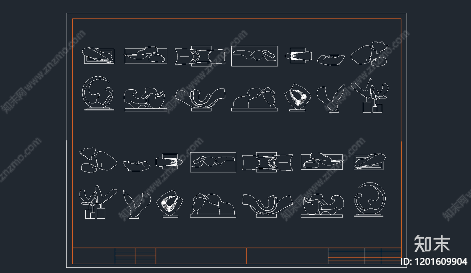 现代景观雕塑图库施工图下载【ID:1201609904】