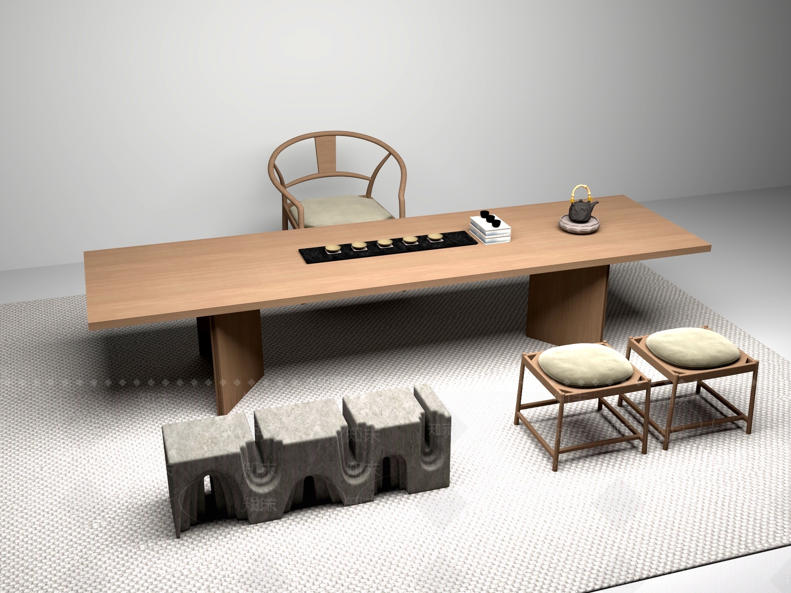 新中式中式茶桌椅3D模型下载【ID:1201610014】