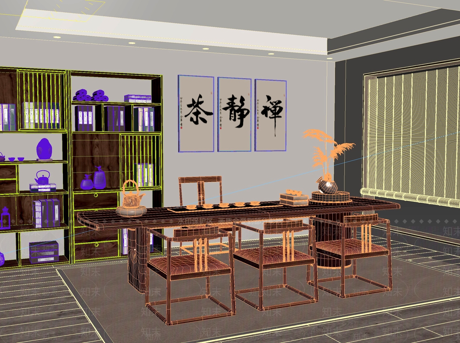 新中式中式茶桌椅3D模型下载【ID:1201610414】