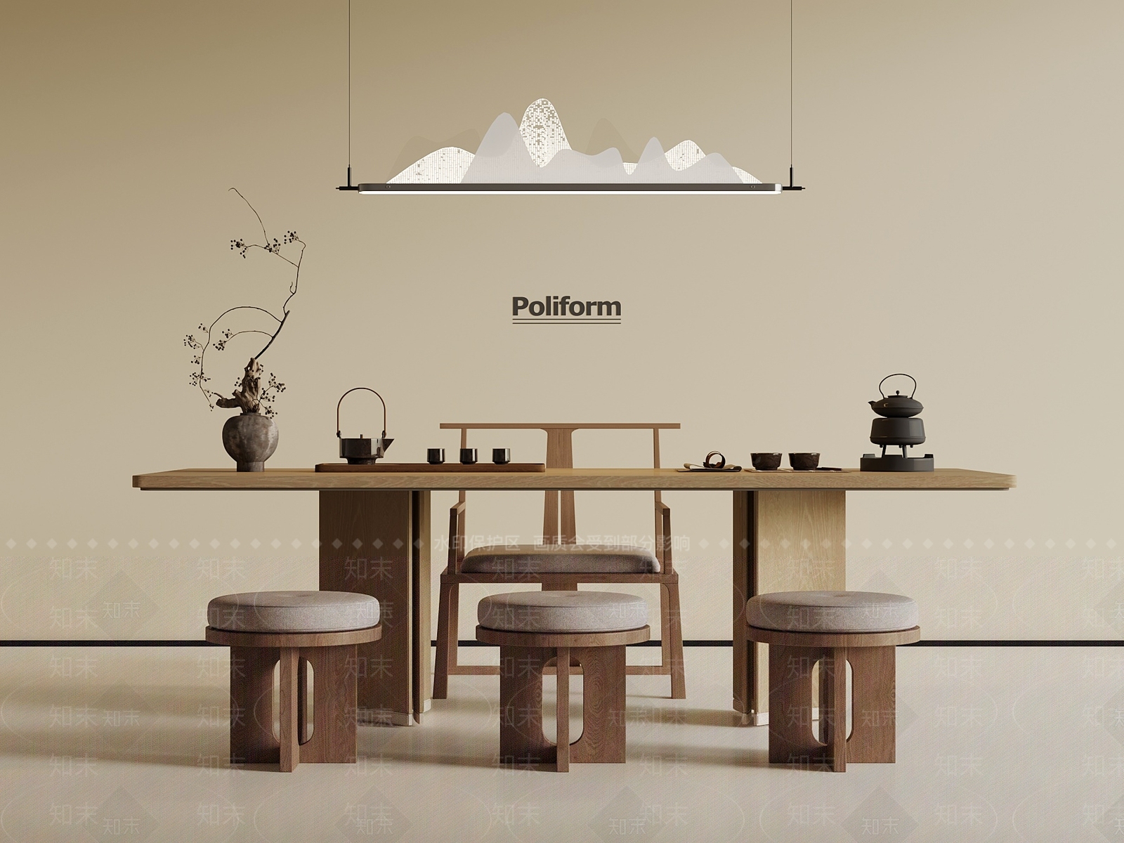 新中式茶桌椅SU模型下载【ID:1201611593】