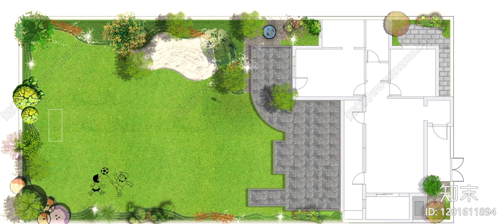 新中式中式屋顶花园彩平图下载【ID:1201611894】
