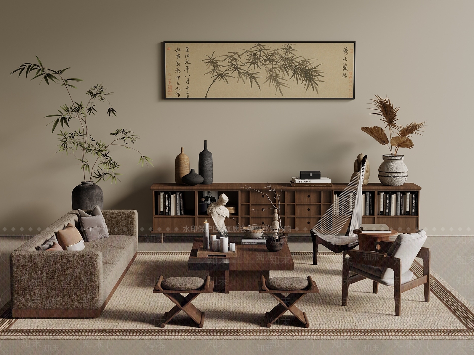 新中式中式沙发组合3D模型下载【ID:1201614970】