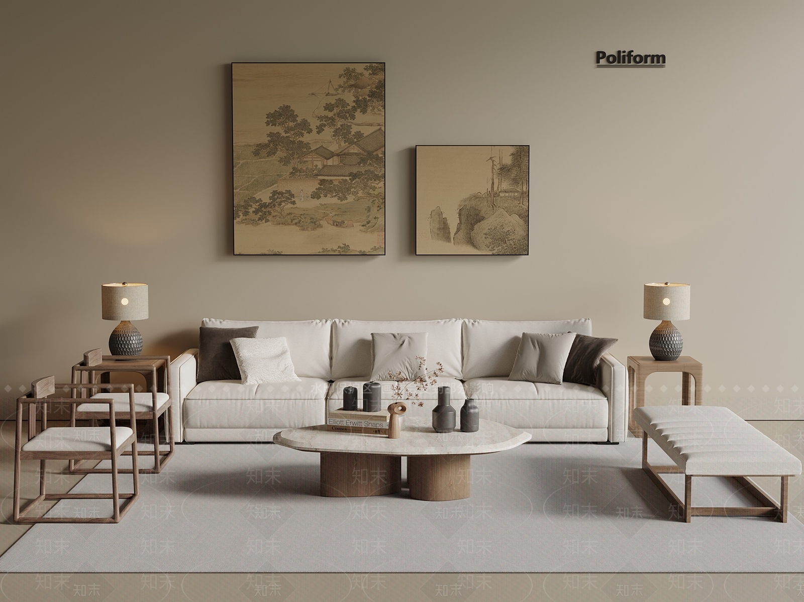 新中式中式沙发组合3D模型下载【ID:1201615294】