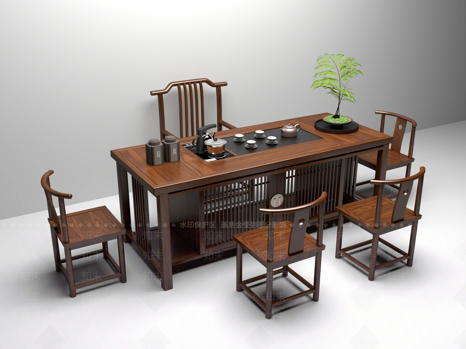 新中式中式茶桌椅3D模型下载【ID:1201615564】